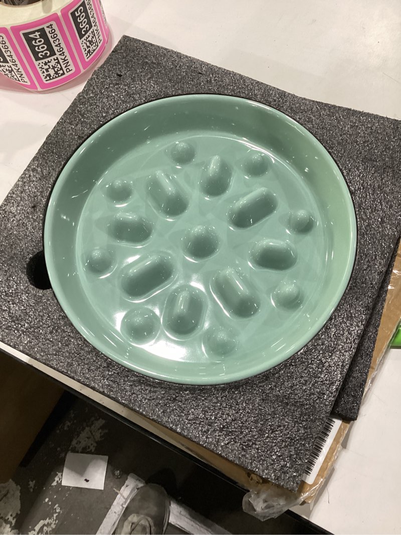 Condition photo showing New/Like New for similar to stock photos ceramic 1.6 cup slow feeder dog bowl for medium and large breed, 8.2inch puzzle dog food dish, anti-gulping, stop bloat, preventing choking (single bowl-light green) 8.2inch 1 x light green-a
