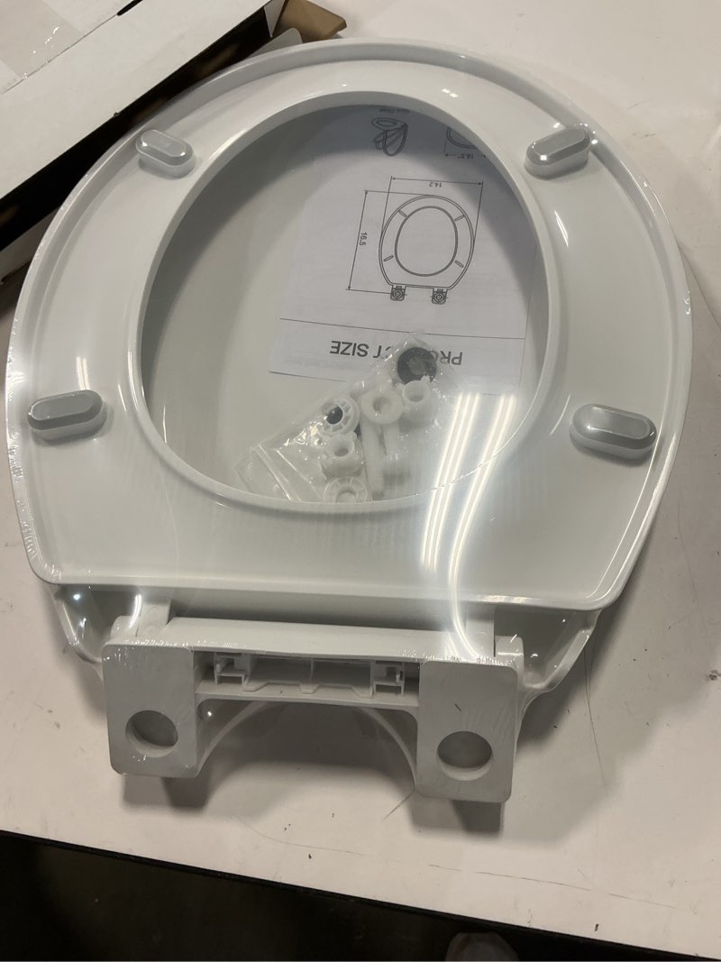 Condition photo showing Good Condition for round toilet seat, standard 16.5” slow/soft close round toilet seat for round toilets, no-slam quiet-close lid, easy-to-install, white, durable never-loosen design white round(standard)