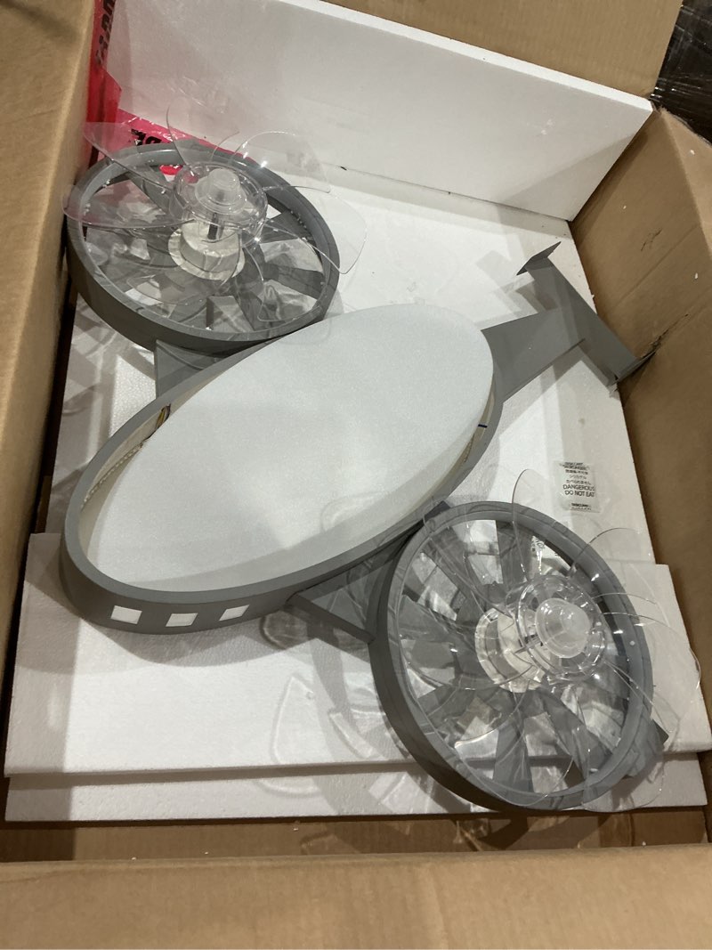 Condition photo showing Good Condition for cartoon airplane ceiling light blue kids chandelier creative metal body with acrylic shade abs blades aircraft design ceiling fan decor for children's room bedroom (grey)
