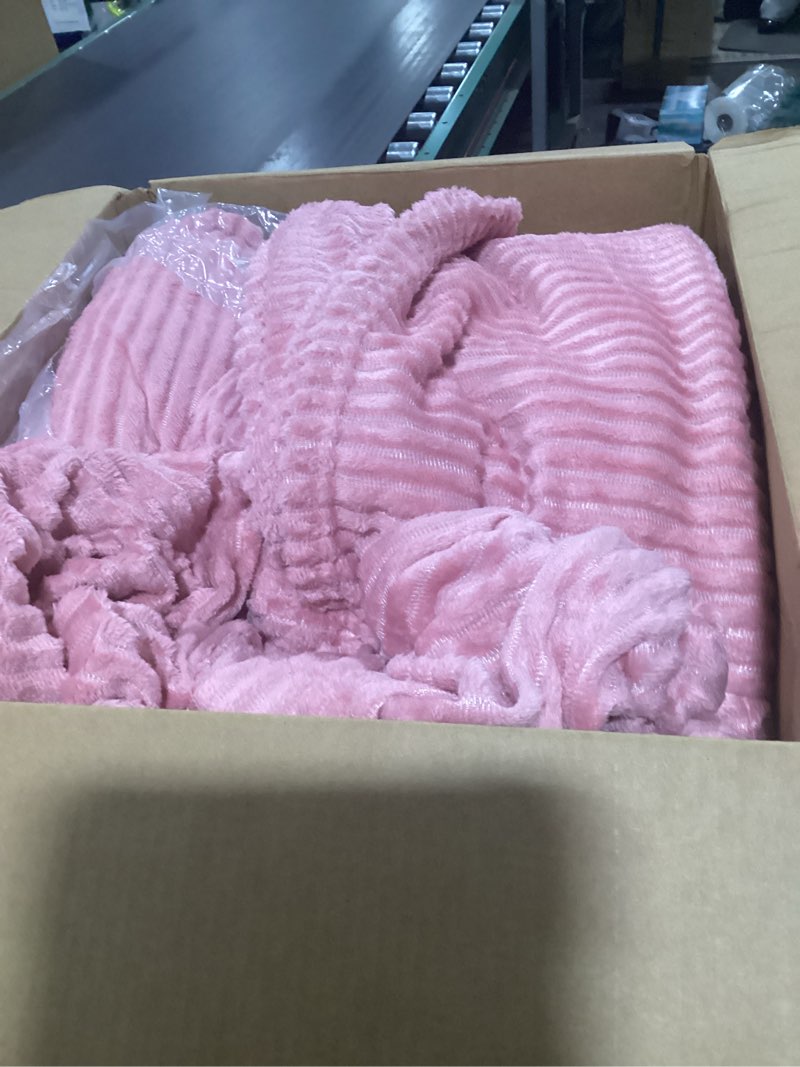 Condition photo showing Good Condition for Buryeah 12 Pcs Flannel Throw Blanket Bulk 50 x 60 Inch Wedding Throw Blanket Soft Lightweight Winter Blankets with Striped Ribbed for Sofa Room Couch Donation Homeless Gifts (Dusty Pink) 12 Dusty Pink