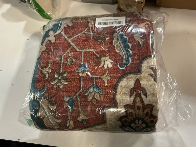 Condition photo showing Good Condition for area rugs 3'x5' washable non-slip, floral vintage distress print pattern medallion carpet for living room bedroom dining room, red orange blue brown red/orange/blue/brown 3' x 5' (rectangular)