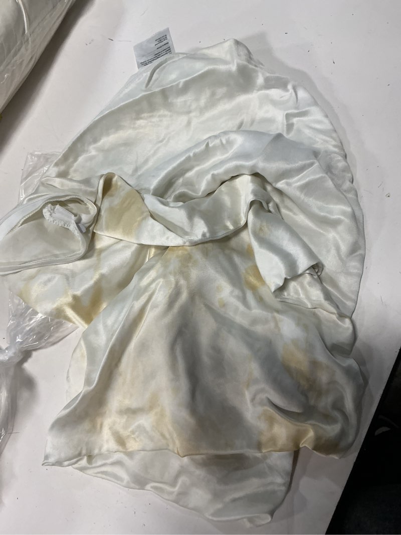 Condition photo showing As Is for 100% mulberry silk pillowcase, king, white