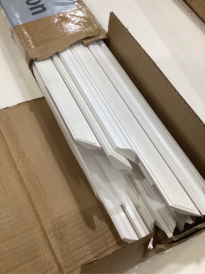 Condition photo showing As Is for pangda peel and stick wall molding kit, 3d premade accent molding wainscoting panel for interior wall moulding decor, ready to assemble wainscoting accent panel (3 set,39 x 63 in+39 x 28 in) 39 x 63 in+39 x 28 in 3