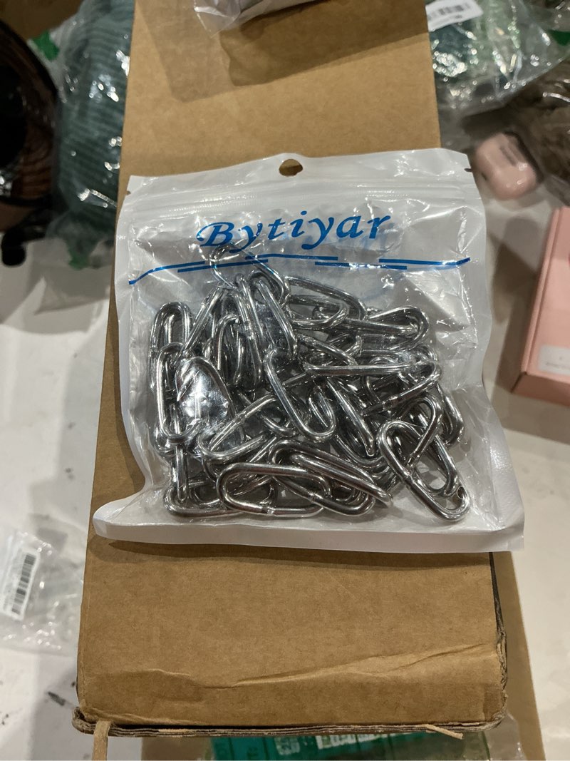 Condition photo showing Good Condition for 2 pcs stainless steel safety chains 20in (l) x 0.12in (t) long link chain rings light duty coil chain for hanging pulling towing