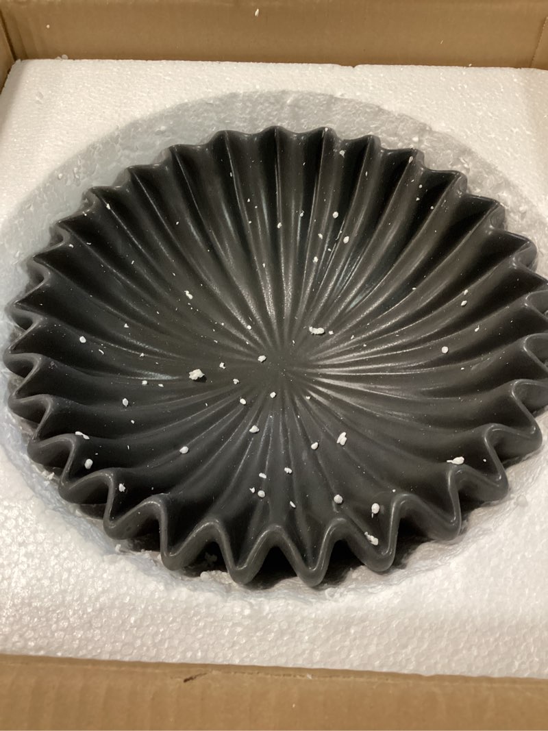 large decorative bowl, modern handicraft bowls for home decor, decorative fruit bowl for kitchen, ruffle bowl decor, stylish key bowl for entry table, artificial stone black