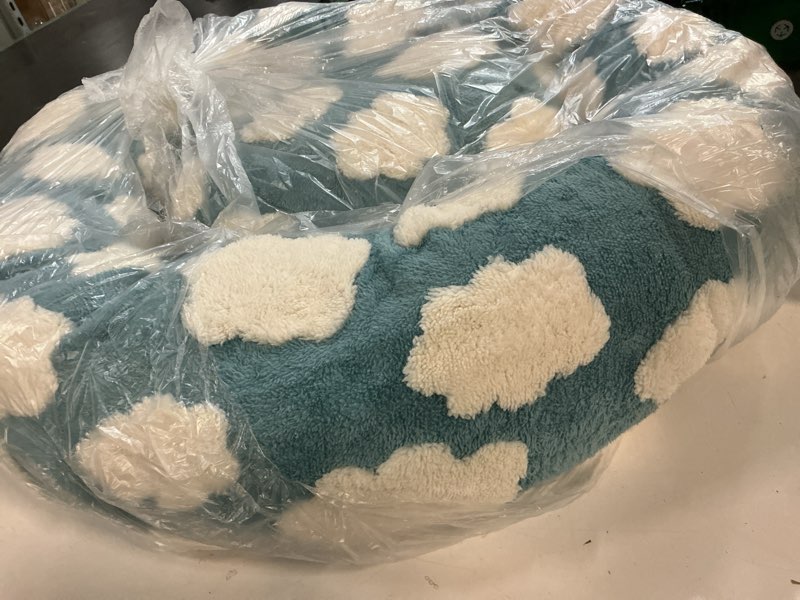 Condition photo showing Good Condition for le sure shown on tv donut dog bed medium size dog - round cat beds indoor as bed gift for calming with washable cover, cute home decor bed with jacquard shaggy plush & anti slip bottom, 30 inch, blue 30.0"l x 30.0"w x 8.0"th cozy clouds blue