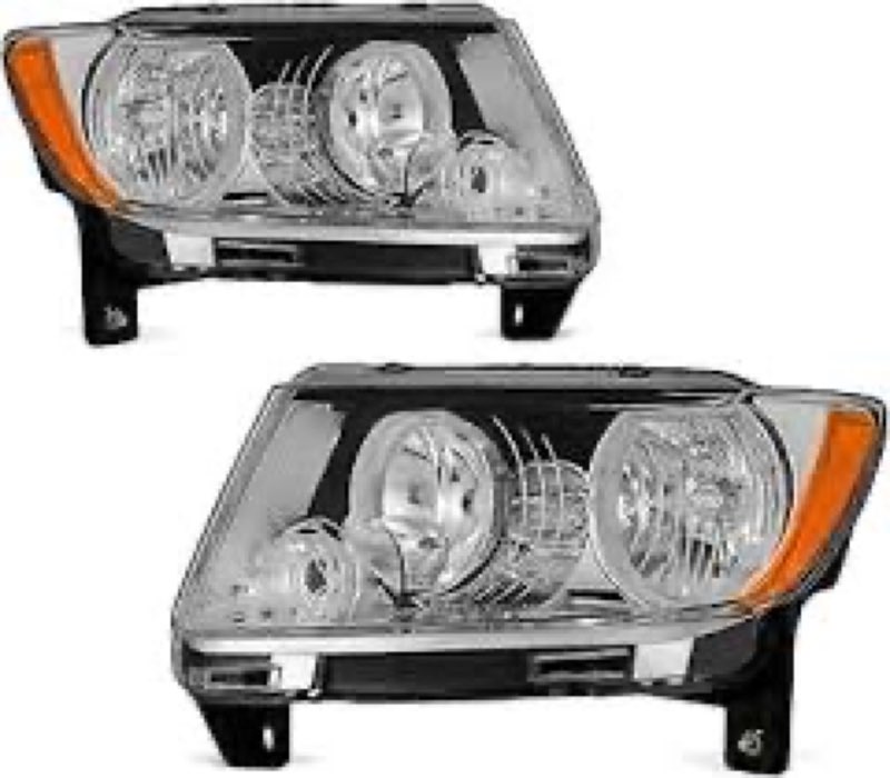 RUIANOMG Headlights Assembly Replacement For Jeep Grand Cherokee 2011 2012 2013, Chrome With Amber R