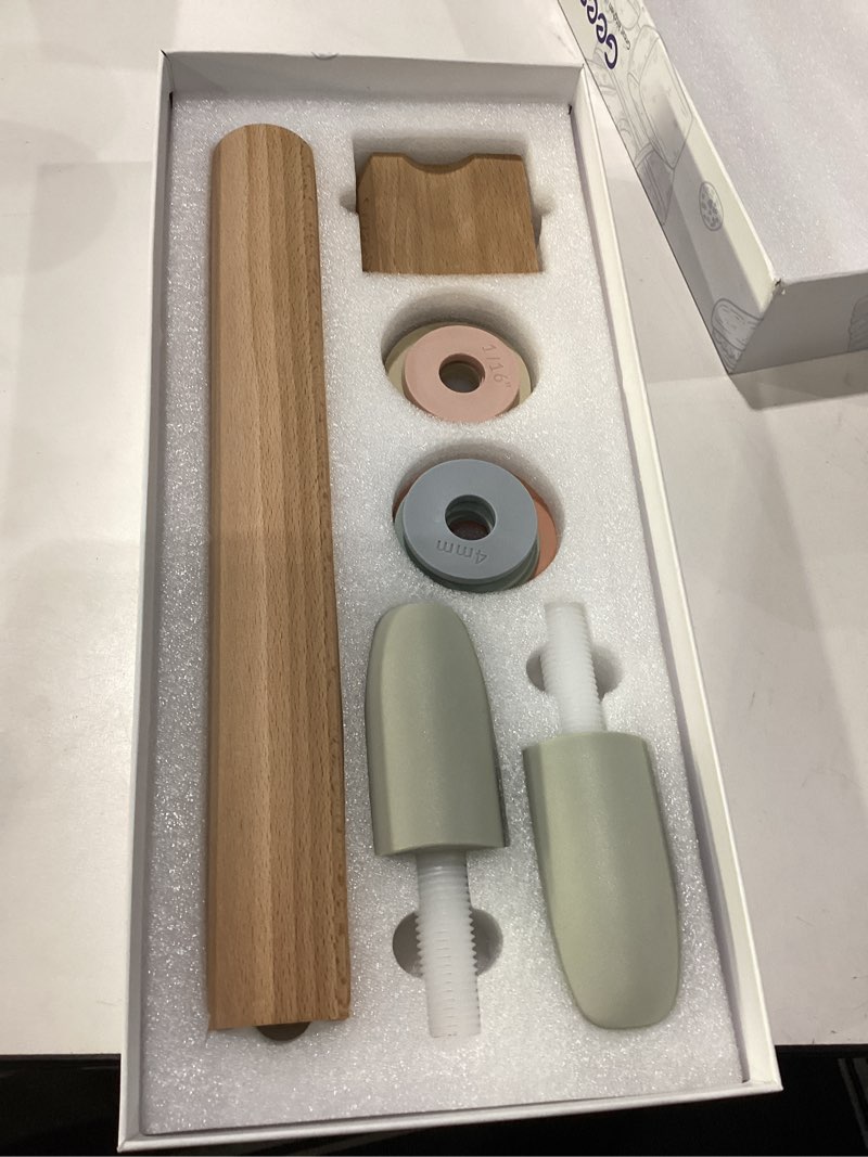 Condition photo showing New/Like New for geesta adjustable wood rolling pin with 5 thickness rings, precise dough roller handle press design with measurement guide for fondant, pizza, pie crust, cookie, pastry baking decorating accessories western
