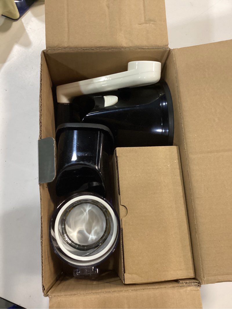 Condition photo showing As Is for Cambom Rotary Cheese Grater Hand Crank Cheese Shredder for Fresh Cheese, Vegetable, Nuts,Non-slip Suction Base, Free Cleaning Brush Three Blades, Black 3 BLADES Black