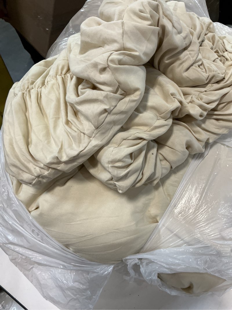 Condition photo showing Good Condition for bonlino queen comforter set - ruched comforter queen size bed set boho shabby chic bedding for bedroom comforter fluffy 3 piece ruffle comforter set with pillow white bedding soft wheat queen