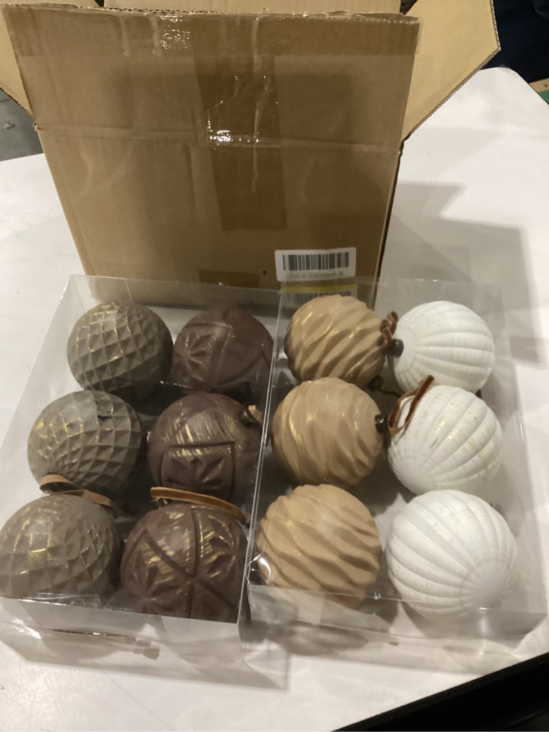 12 Pcs Neutral Textured Christmas Ball Ornaments 4 Inch Xmas Tree Decorations Rustic Farmhouse Boho 