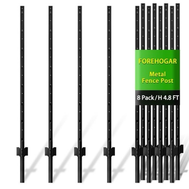 metal fence post black 4.8 feet, pack of 8, t posts for wire fence, no dig st...