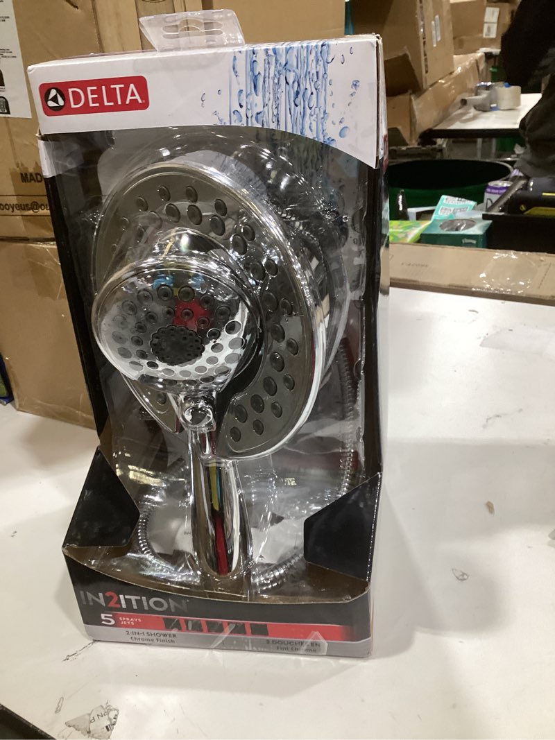 Condition photo showing New/Like New for Delta Faucet 5-Spray Touch-Clean In2ition 2-in-1 Dual Hand Held Shower Head with Hose, Chrome 58569-PK