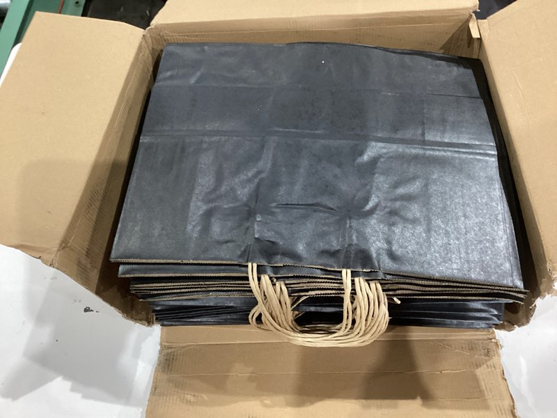 Condition photo showing New/Like New for xpcare 100pack large kraft paper bags with handles bulk, 16x6x12 inch black paper bag kraft shopping bags for business merchandise wedding party favor bag black 1 count (pack of 100)