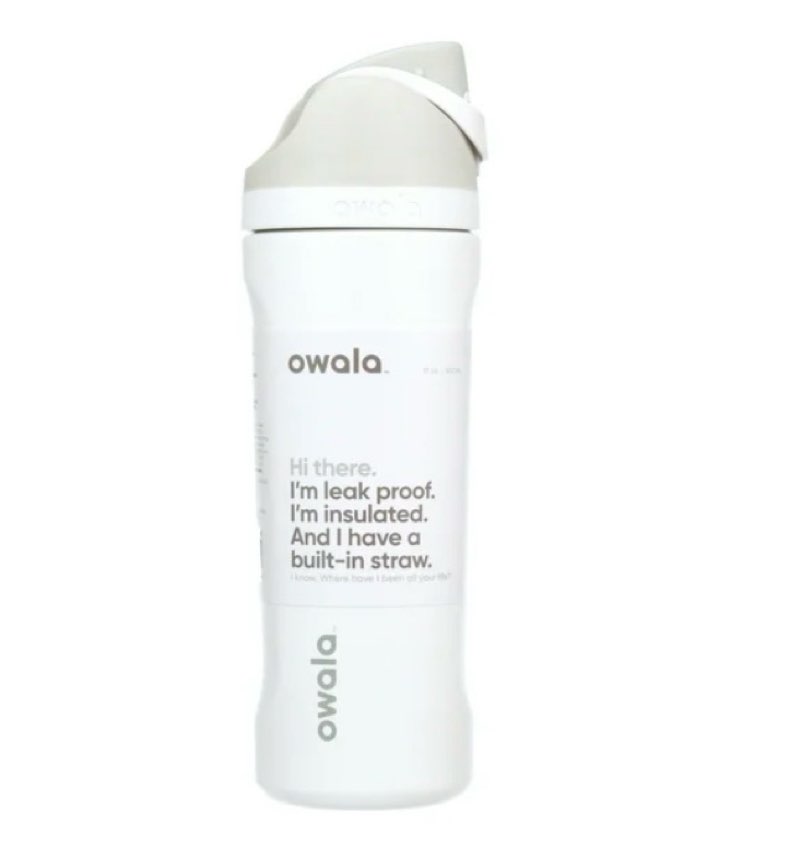 owala freesip stainless steel water bottle, 19 oz., shy marshmallow white or gray  