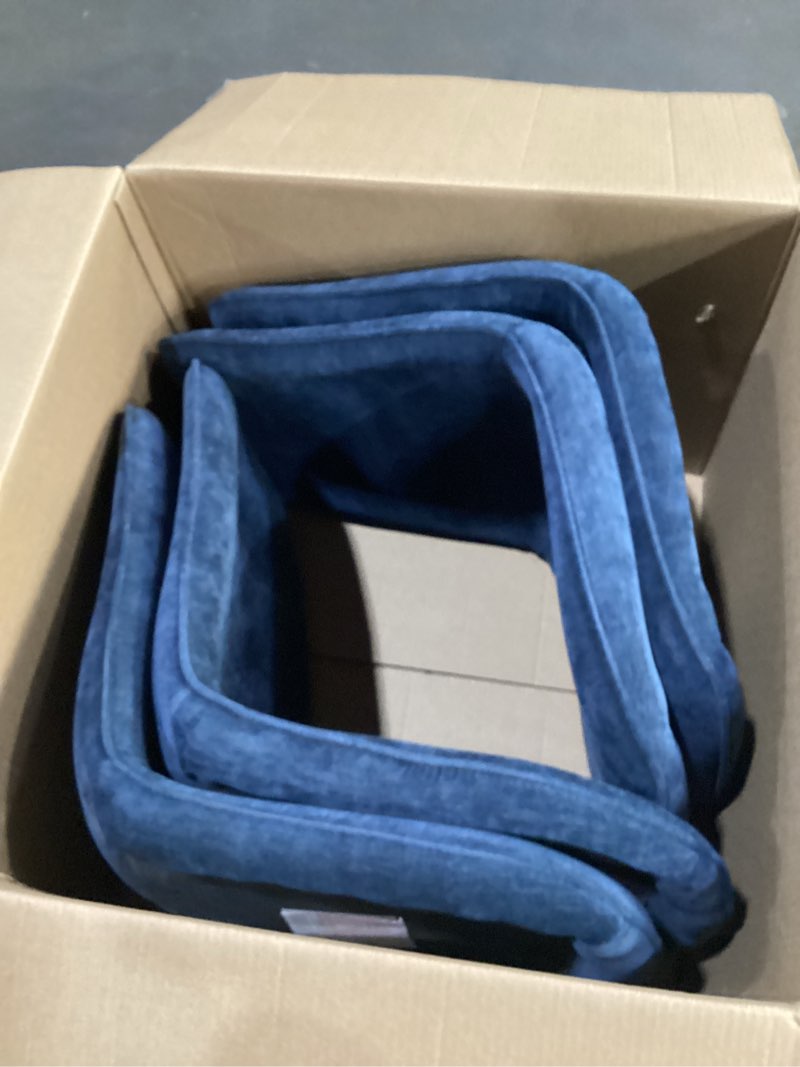 Set of 4 Blue Padded Chairs. (MISSING LEGS AND HARDWARE. SEATS ONLY)