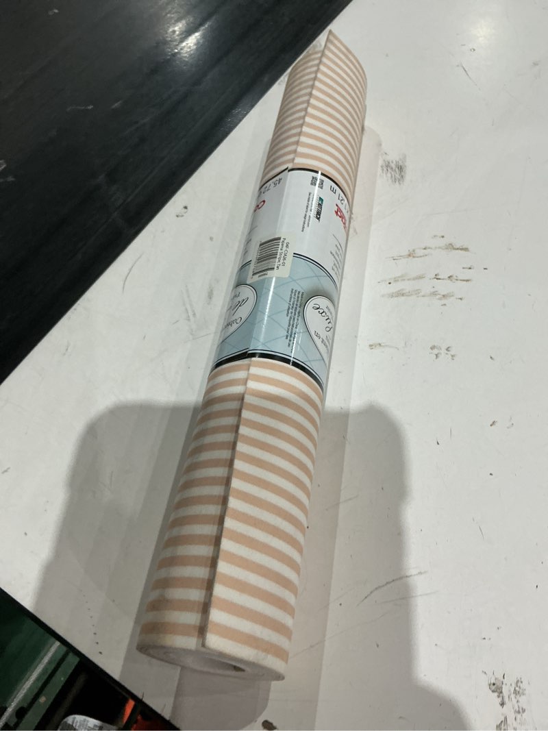 Condition photo showing Good Condition for con-tact brand luxury fabric liners, non-adhesive drawer and shelf liner, multi-functional protective liner, 18" x 4', pajama stripe tan, pack of 1 roll 1 roll pajama stripe tan