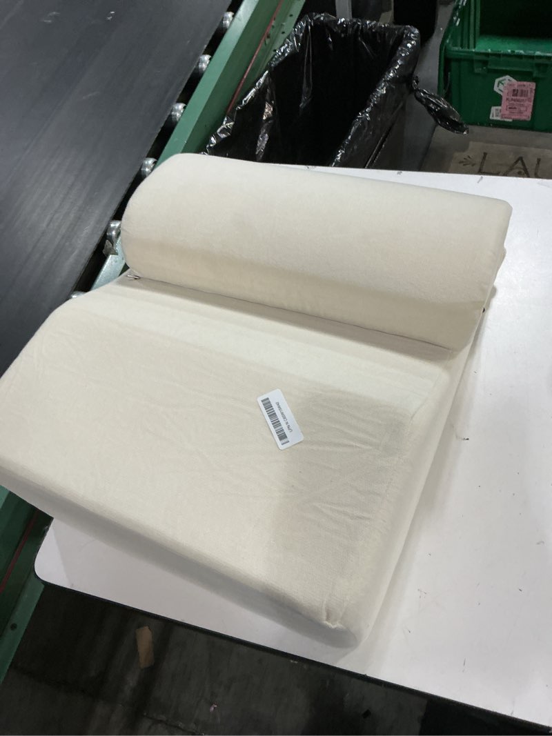 Condition photo showing As Is for reading pillow for bed adult, memory foam wedge pillow headboard with adjustable lumbar support backrest cushion for sitting in bed/resting/bedrest, couch or floor, beige 22.5x17.7x11.8 inchs beige
