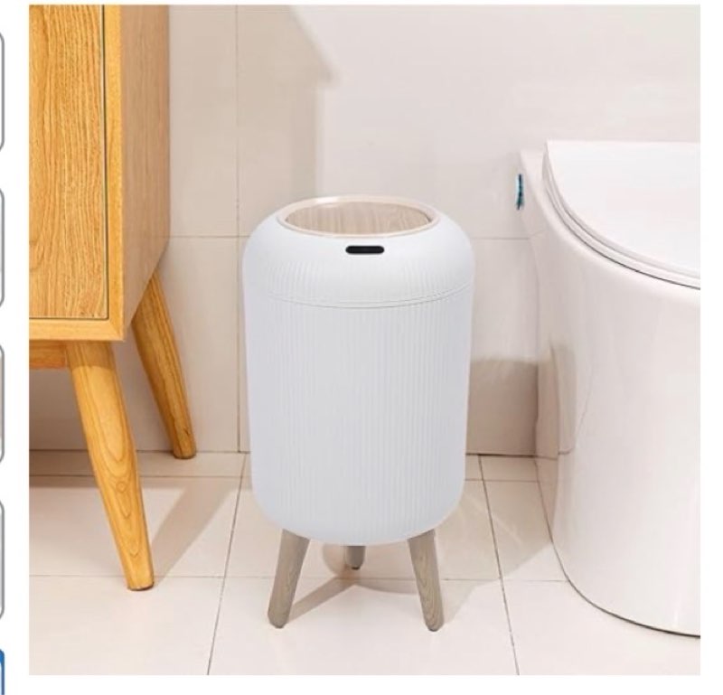 Automatic Motion Sensor Trash Can, Smart Touchless Water Proof Plastic Wastebasket,Garbage Bin with Removable Legs for Bathroom, Kitchen, Bedroom (White)