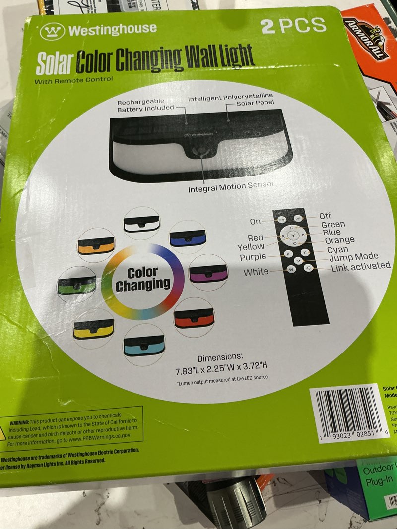Condition photo showing As Is for 1200 lumen solar color changing set, 2 pack