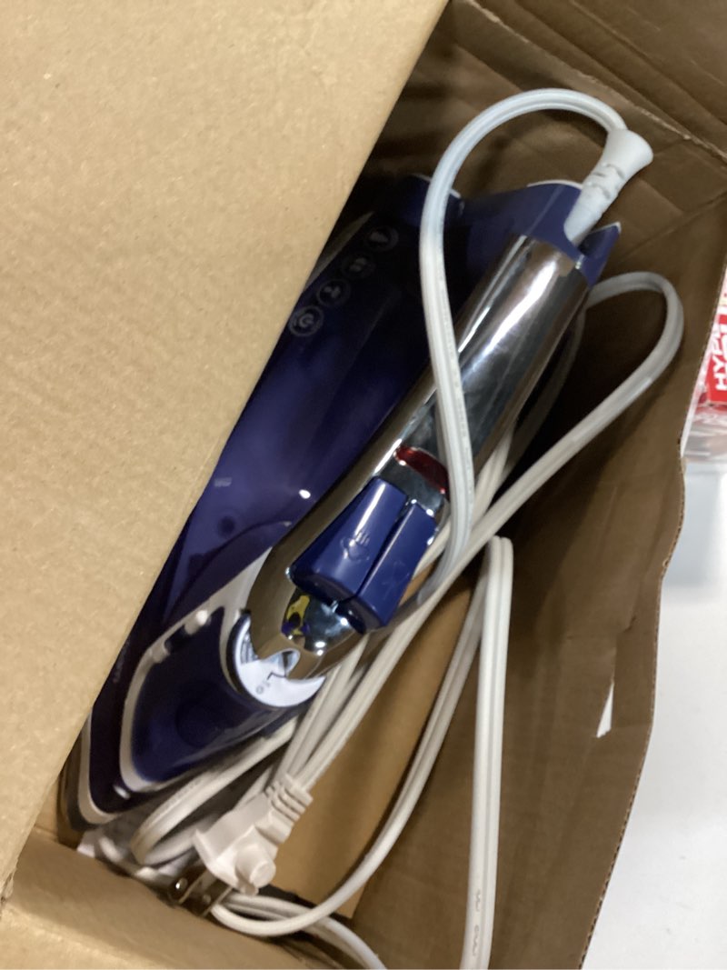 Condition photo showing As Is for black+decker one step steam iron, evensteam soleplate & smart steam control with easy-fill water tank and 3-way automatic shutoff