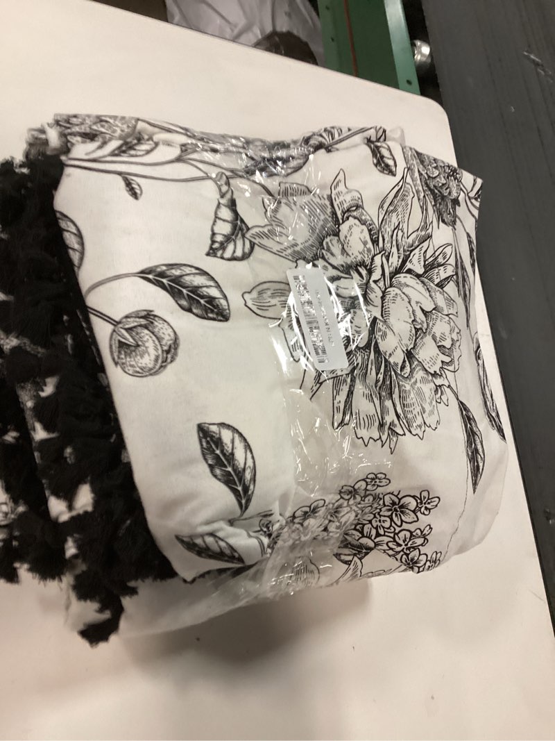 Condition photo showing As Is for F-CHU Boho Curtains for Living Room 96 Inch Length French Country Floral Drapes Farmhouse Rustic Vintage Window Curtain Panels for Bedroom Chic Cotton Linen Closet Curtains?2 Panel Black01 55"W x 96"L (Pack of 2)
