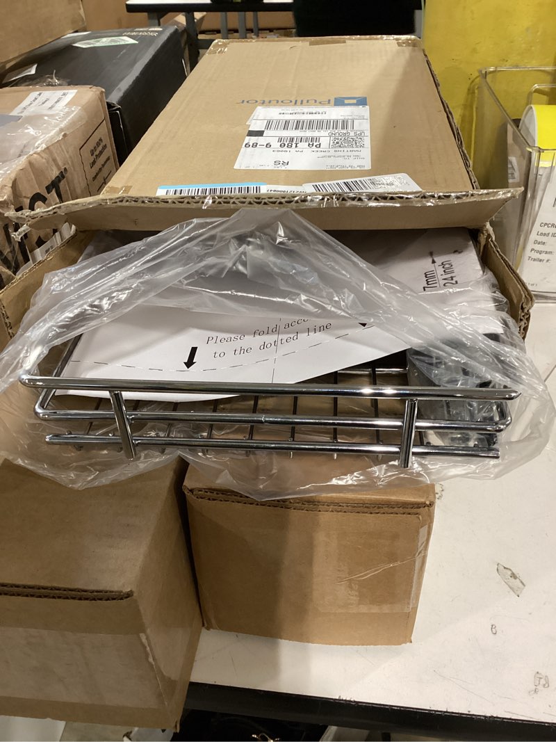 Condition photo showing Good Condition for pull out cabinet organizer, heavy-duty metal sliding drawer shelf for kitchen cabinets, chrome, doesn't include door fittings (11*21 in) 1 tier 11*21 in