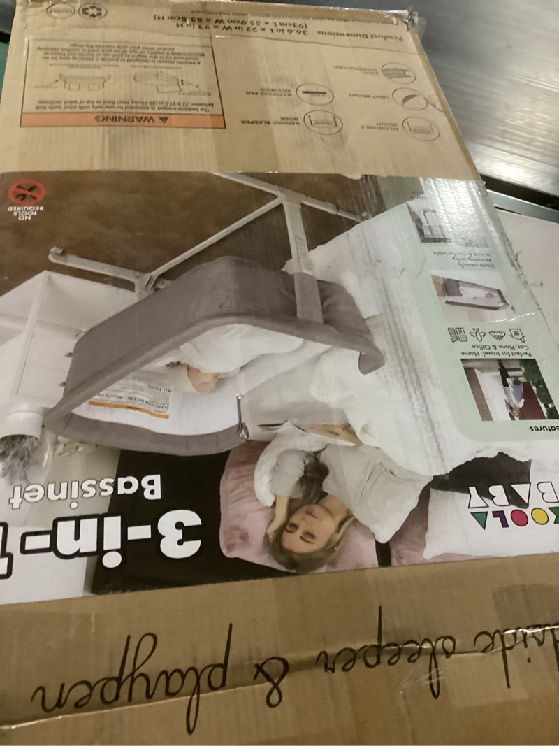 Condition photo showing New/Like New for koolerthings 3 in 1 baby bassinet, bedside sleeper, & playpen, easy folding portable crib (grey)- koolababy (bassinet)