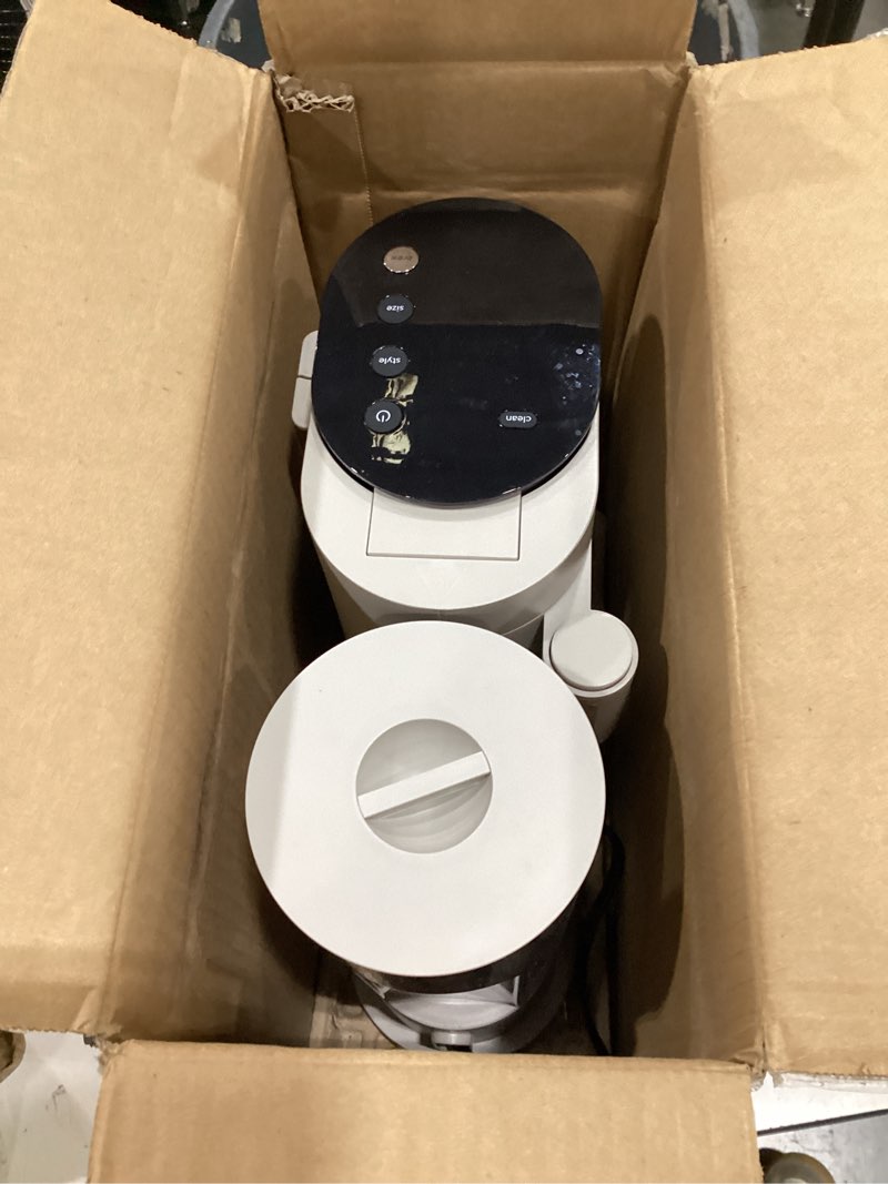 Condition photo showing As Is for ninja pod & grounds specialty single-serve coffee maker, k-cup pod compatible, brews grounds, compact design, built-in milk frother, 56-oz. reservoir, 6-oz. cup to 24-oz. mug sizes, stone, pb051st