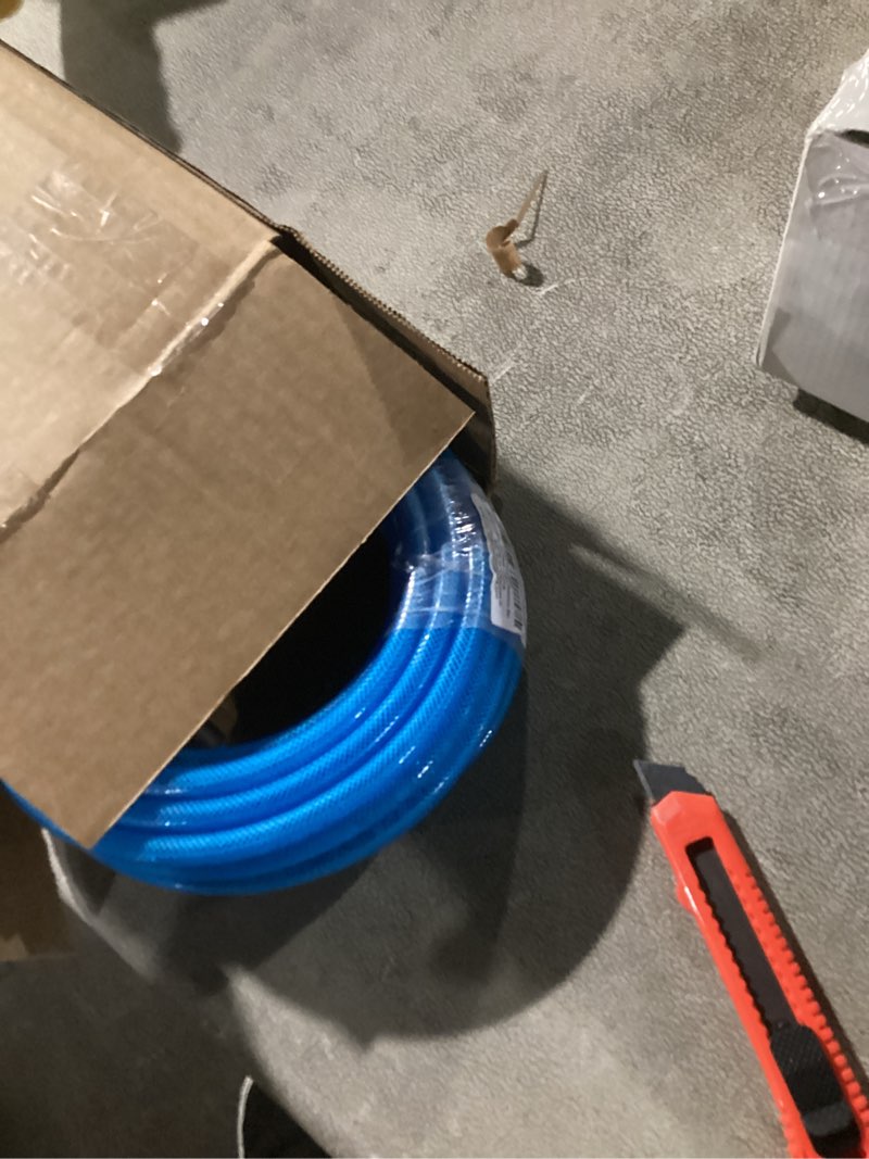 Condition photo showing Good Condition for Heavy Duty Reinforced Polyurethane Air Hose 1/4 in x 25 ft, Lightweight, Flexible Compressor Hose with Universal Quick Coupler, Plug and Bend Restrictors, Blue 25 FT Straight
