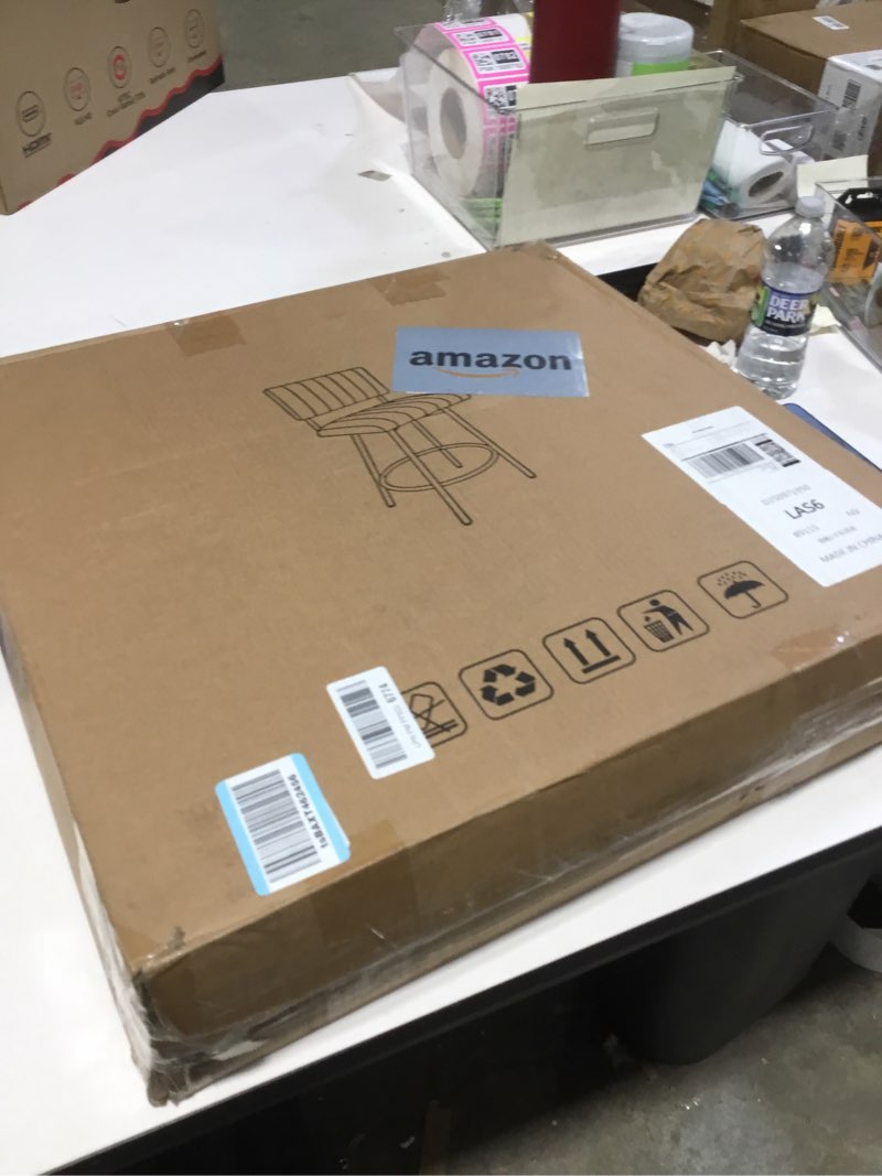 Condition photo showing New/Like New for Swivel Counter Height Barstool with Back, Upholstered 26'' Counter Stool with Metal Frame, Channel Seat Back, Faux Leather Cognac