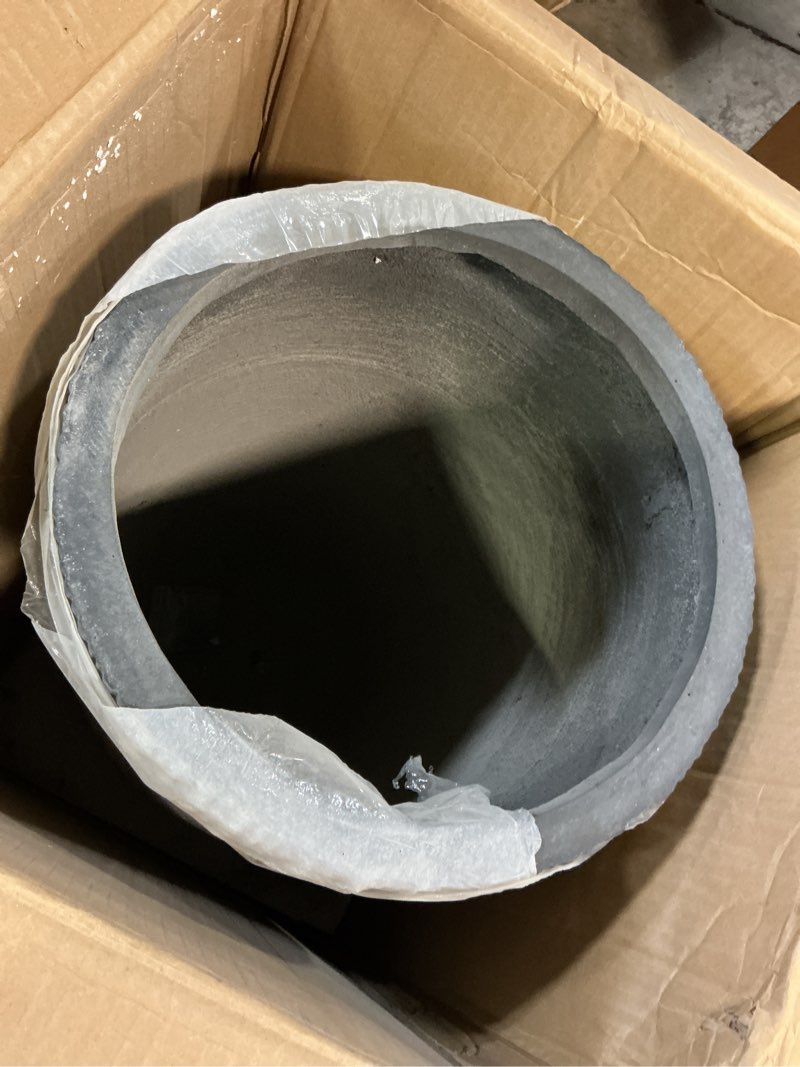 Condition photo showing Good Condition for kante 24 inch tall round concrete planter, large indoor outdoor plant pots with drainage hole and rubber plug, modern decorative garden pots for home patio porch, textured black textured black 24" tall