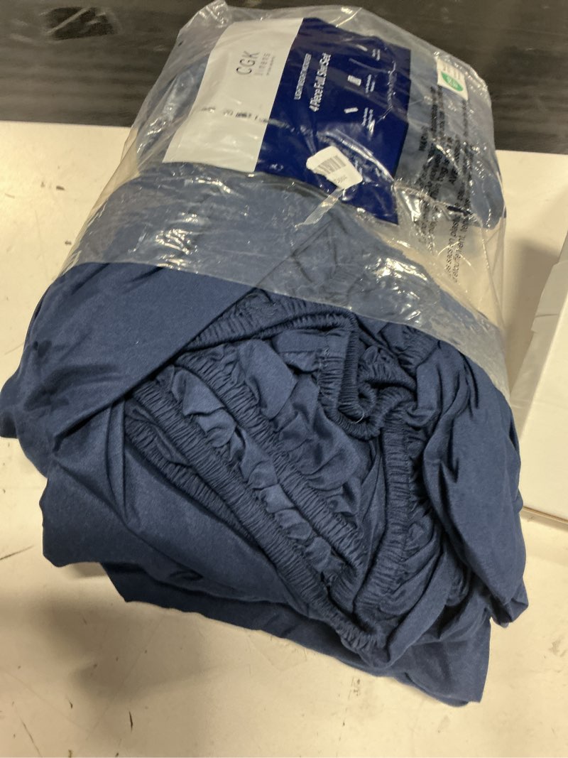 Condition photo showing Good Condition for lightweight 4 piece bed sheet set full size - cooling sheets for hot sleepers - soft breathable bedding set w/ 8-16 inch deep pockets - 1 flat, 1 fitted & 2 pillowcases - wrinkle resistant - navy blue full 05 - navy blue