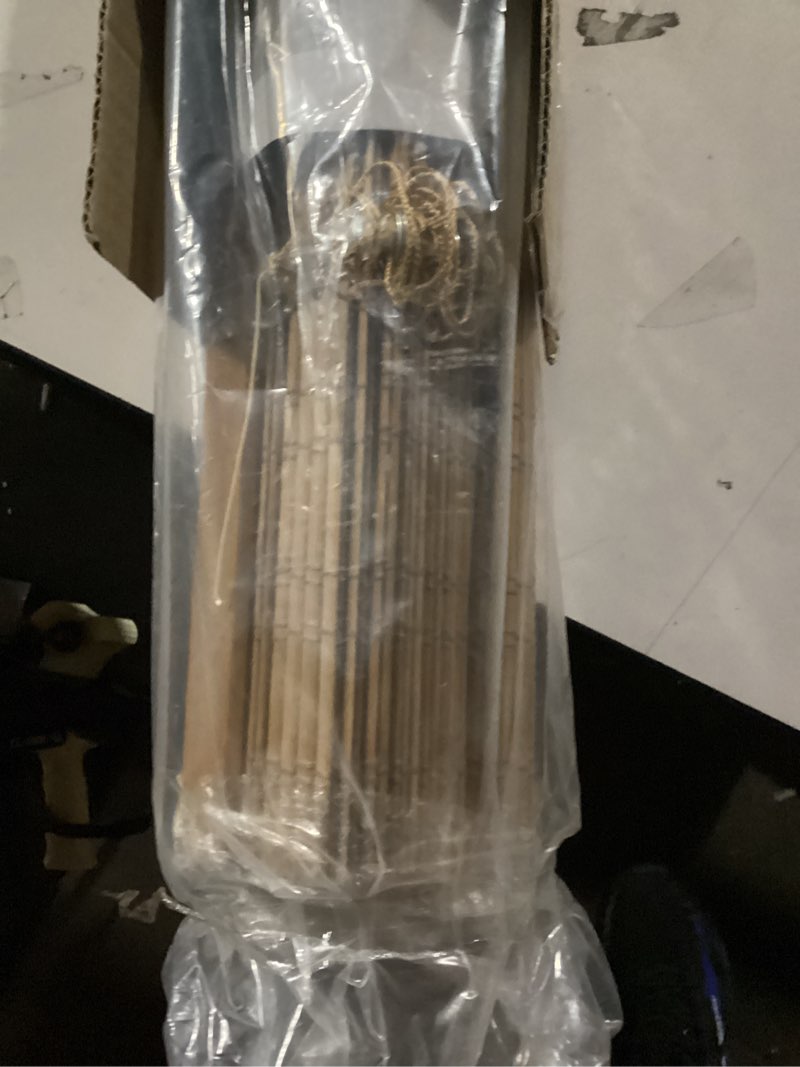 Condition photo showing As Is for LazBlinds No Tools No Drill Cordless Bamboo Roman Shades, Light Filtering Window Treatment, Roll Up Bamboo Blinds for Window 29'' W x 64'' H, Tuscan B Tuscan B 29'' W x 64'' H