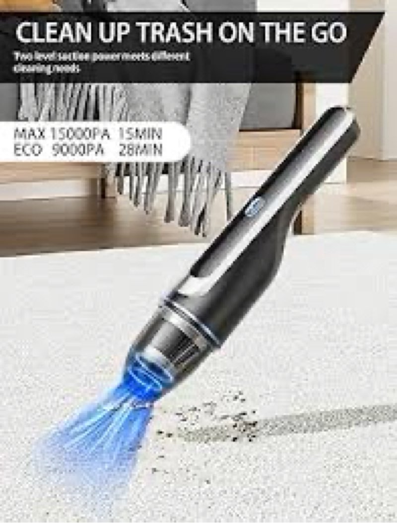 Handheld Vacuum Cordless - Car Vacuum with Brushless Motor 15000PA Suction, 1.2lbs Lightweight, 2H T