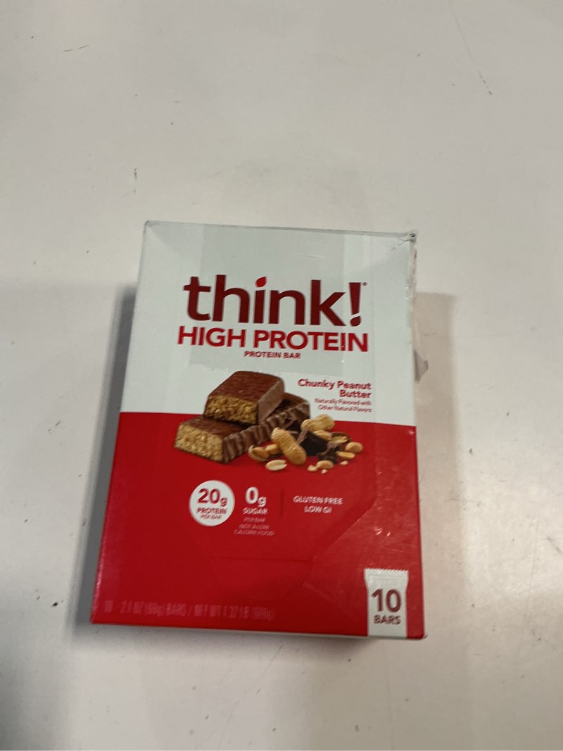 Condition photo showing New/Like New for think! Protein Bars, High Protein Snacks, Gluten Free, Kosher Friendly, Chunky Peanut Butter, Nutrition Bars, 2.1 Oz per Bar, 10 Count (Packaging May Vary) (BEST BY 12/19/2026)