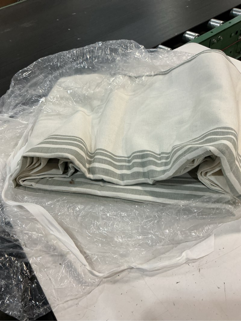 Condition photo showing Good Condition for quince coastal stripe linen cotton curtain - 1 panel color: ivory/sage green size 48in x 84in