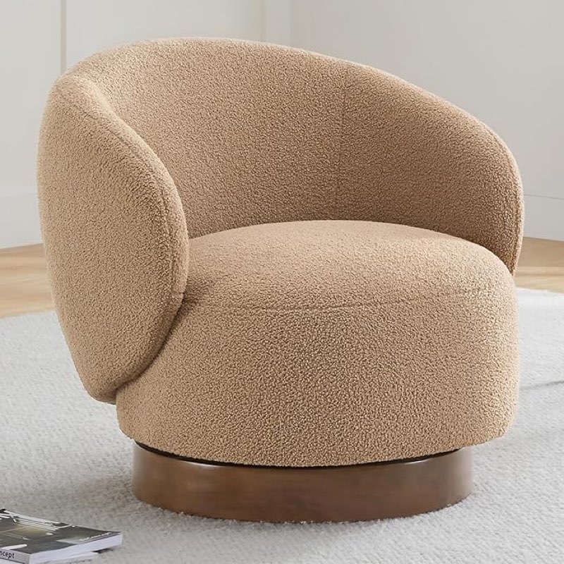 Swivel Accent Chair Round Barrel Armchair Upholstered Performance Fabric for Living Room Bedroom Reading Waitingroom,1 PCS,Sand