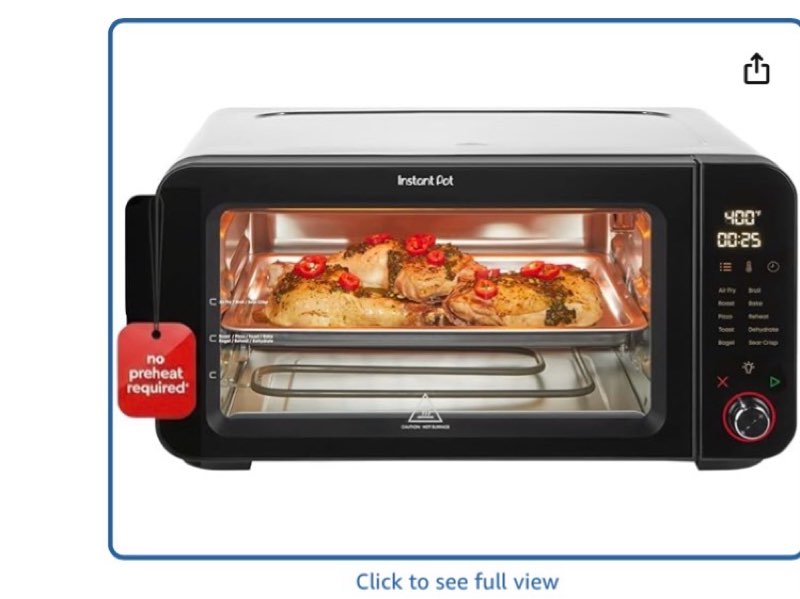 instant pot no preheat required* 6-slice air fryer toaster oven with instantheat technology, 10-in-1, air fry, roast, bake, sear crisp, toast, bagel, broil, dehydrate, reheat, and make pizza