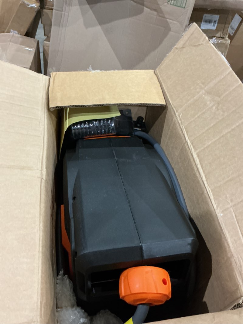 Condition photo showing As Is for retractable garden hose reel 1/2” x 100ft, auto rewind hose reels for outside, heavy-duty wall-mounted outdoor hose, 10-mode nozzle, adjustable length, 180° rotation for watering, car washing 1/2 inch 100ft-90% popular choice