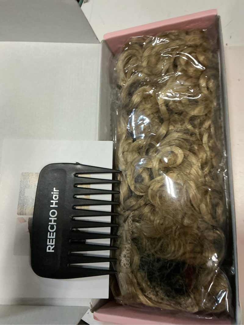 Condition photo showing Good Condition for reecho curly hair extensions - 4pcs 18" gogo curly clip in hair extensions 100% super protein hairpieces with invisible lace weft silky soft natural look for women - honey blonde honey blonde 18 inch