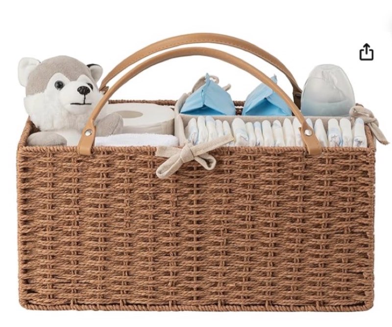 hblife large baby diaper caddy organizer, paper rope storage baskets nursery bin with removable divider, portable car organizer for diapers, baby shower gifts, newborn essentials must haves