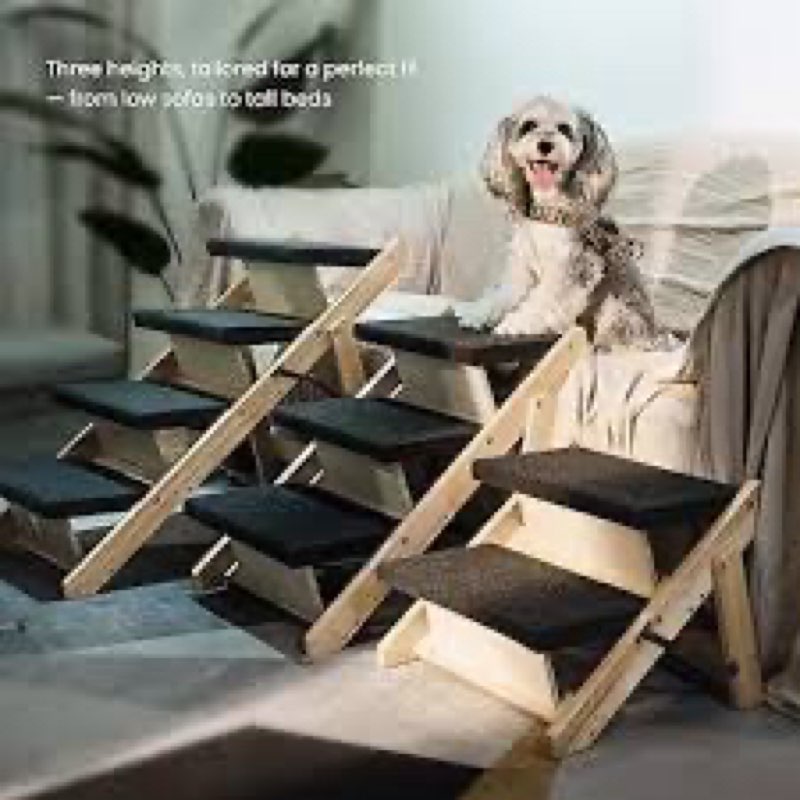 Premium wooden dog stairs with soft detachable pillows