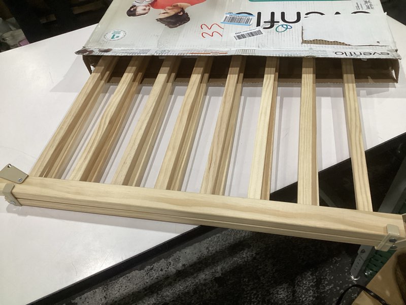 Condition photo showing Good Condition for evenflo walk-thru top of stairs baby gate, natural wood