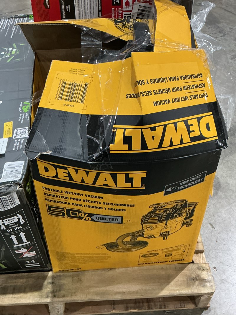 Condition photo showing As Is for dewalt stealthsonic quiet 9-gallon 5-hp corded wet/dry shop vacuum with accessories included