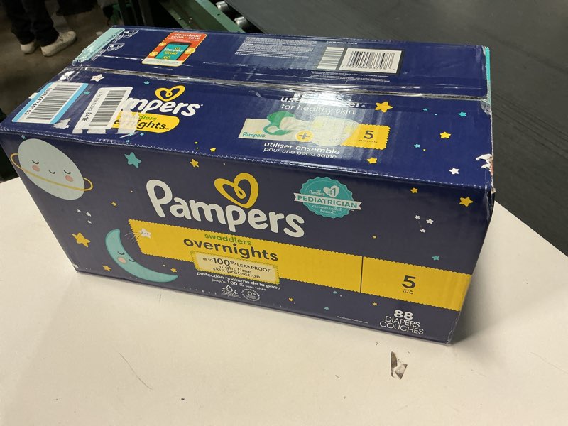 Condition photo showing New/Like New for Pampers ZZZ Overnight Diapers, Size 5 (27+ lbs), 88 Count, Nighttime Protection Disposable Baby Diaper, Night Time Leak and Skin Protection Size 5 88