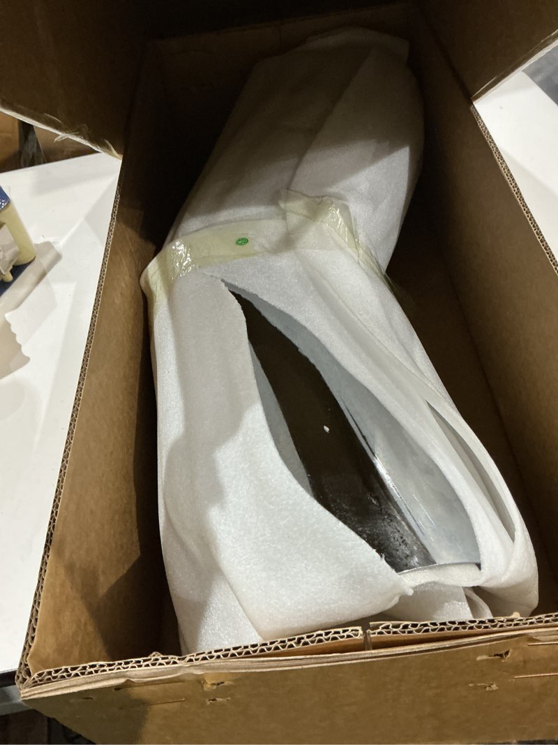 Condition photo showing As Is for a-karck elbow exhaust tip 5.0" inlet, chrome tailpipe tip with 5.0" inlet 7.0" outlet 23" overall length, turn down exhaust tip chrome structure for high temperature resistance 5" inlet 7" outlet + no clamp silver