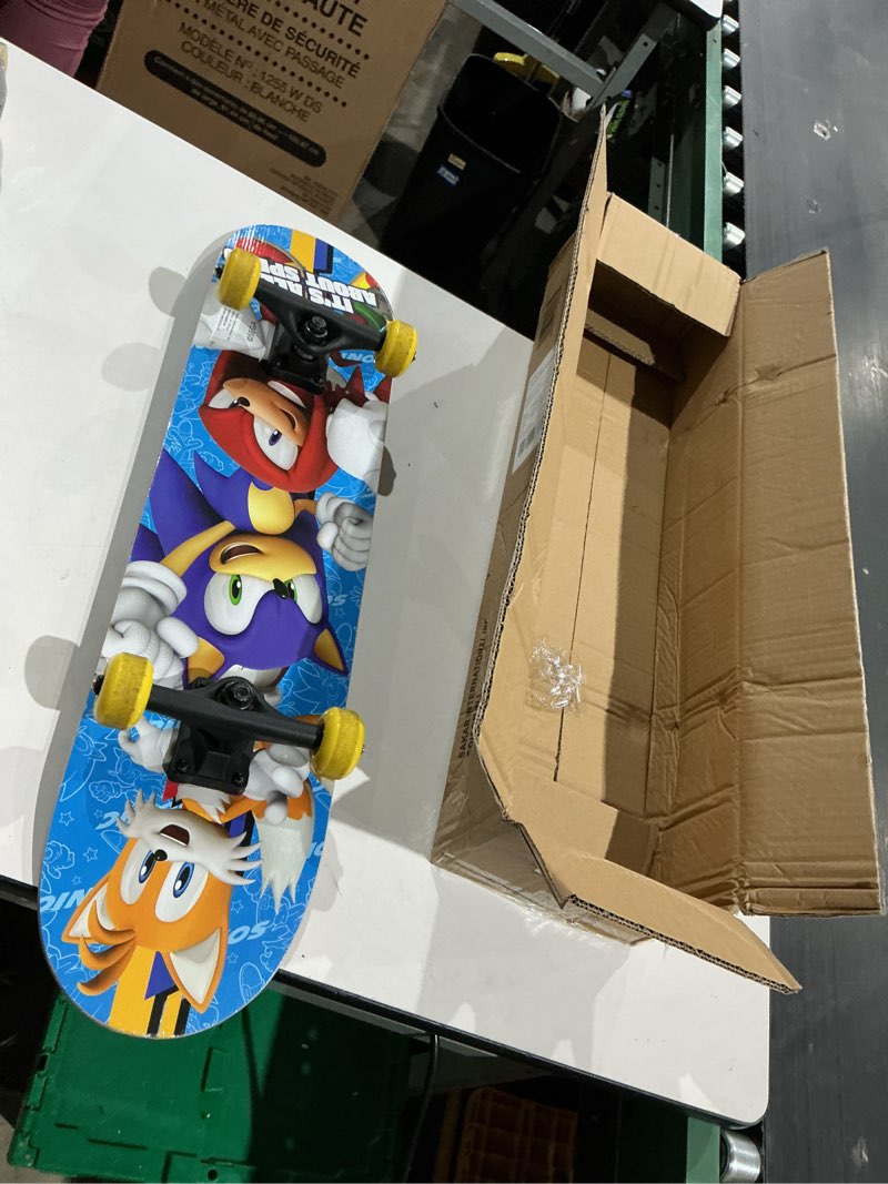 Condition photo showing As Is for sonic character skateboards - cruiser skateboard with abec 5 bearings, durable deck, smooth wheels sonic the hedgehog
