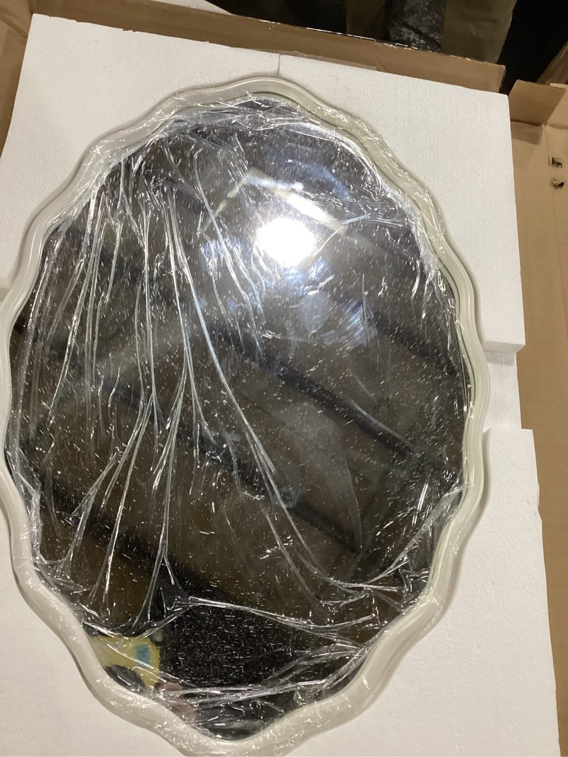 Condition photo showing Good Condition for similar to ****vintage sculpted oval mirrors for wall decor living room 16 x 23 inch, hanging distressed white ornate accent wood farmhouse mirror, rustic wall mounted mirrors for small bathroom entryway