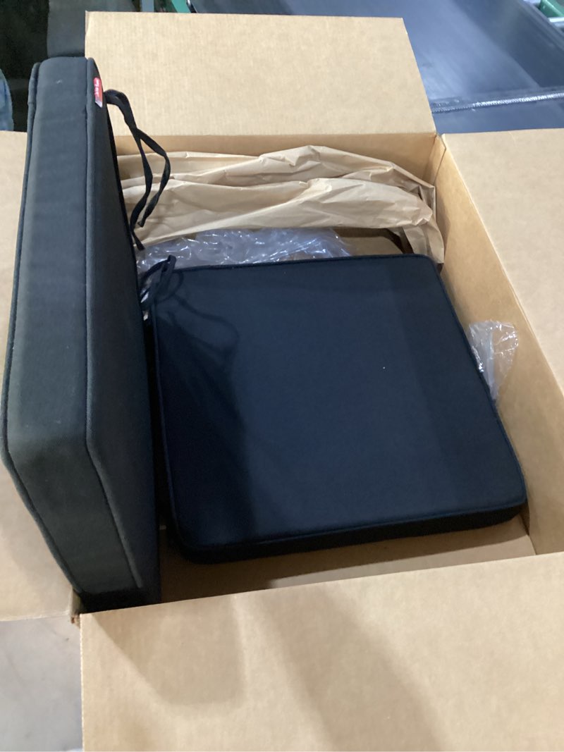 Condition photo showing New/Like New for Patio Chair Cushion 18"x18"x2.5" for Patio Furniture, 2 Pack, Indoor/Outdoor Waterproof Square Corner Seat Cushion with Ties, Chair Pads for Garden Dining Office Sofa-Black